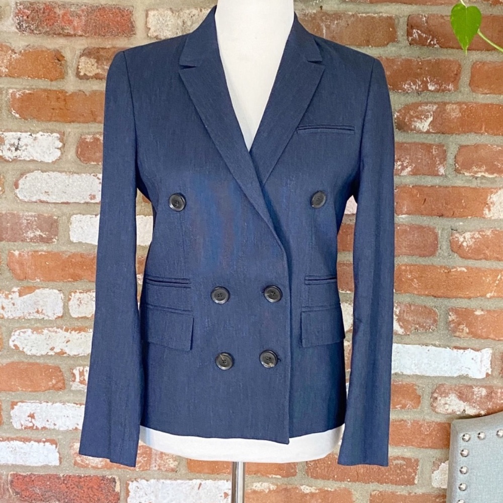Gucci Navy Blue Linen Blend Double Breasted Blazer